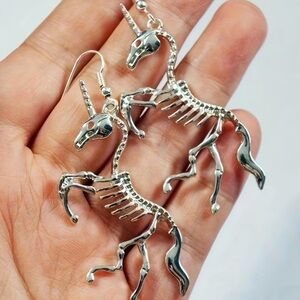 Silvery Unicorn Skeleton Drop Earrings - Women Jewelry